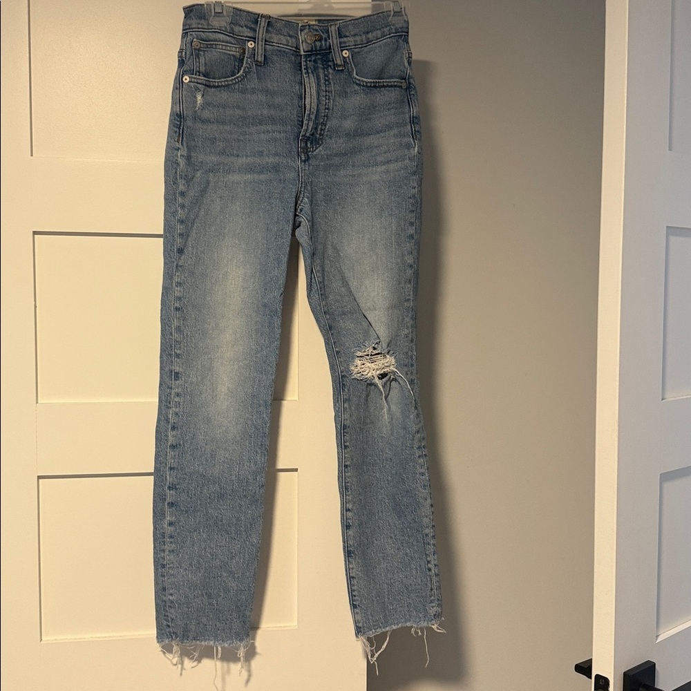 Madewell Light Blue Denim with Tan Stitching